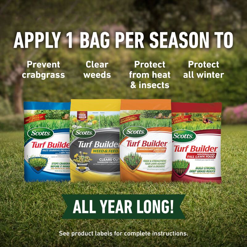 Scotts&reg; Turf Builder&reg; Halts Crabgrass Preventer, Weed & Feed₅, SummerGuard and WinterGuard, 4 Bag Bundle, Large Lawns image number null