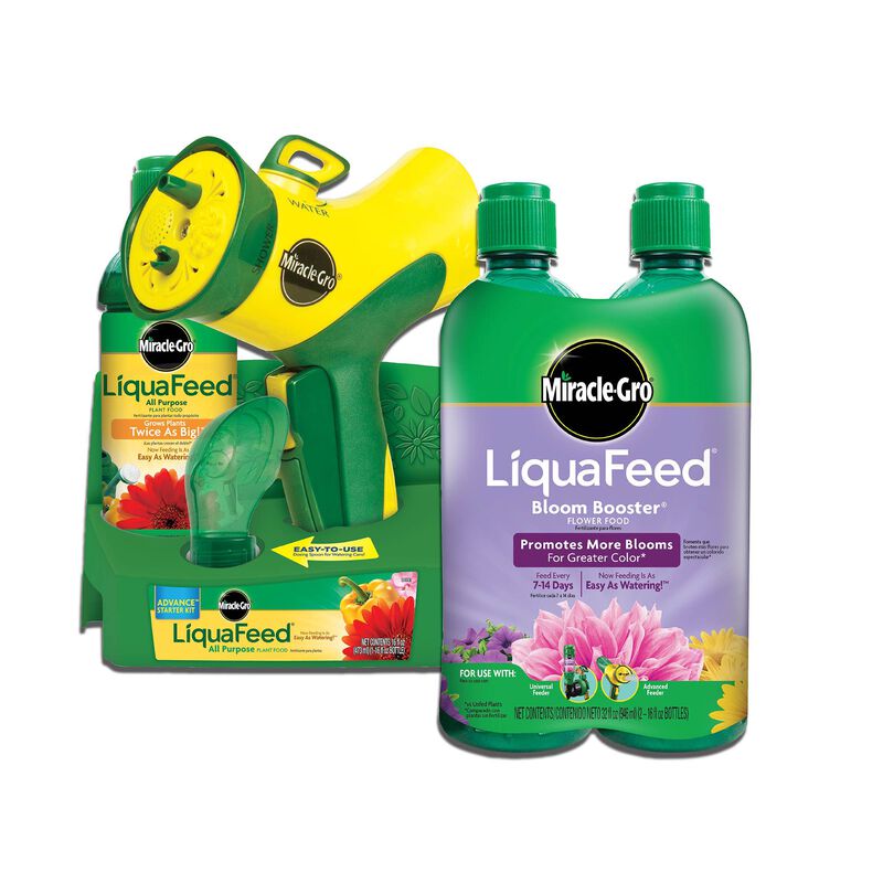 Miracle-Gro&reg; LiquaFeed All Purpose Plant Food Advance Starter&reg; Kit and Bloom Booster Flower Food Bundle image number null